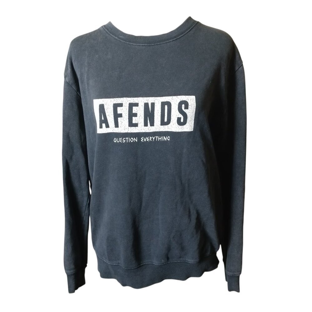 Afends Women's Size 6 Black Distressed Wash Sweatshirt Casual Graphic Pullover
